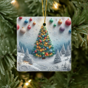 Modern Christmas Tree Embossed Forest Ceramic Ornament