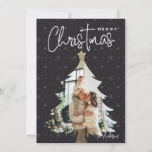 Modern Christmas Tree Frame 1 Photo Holiday Card