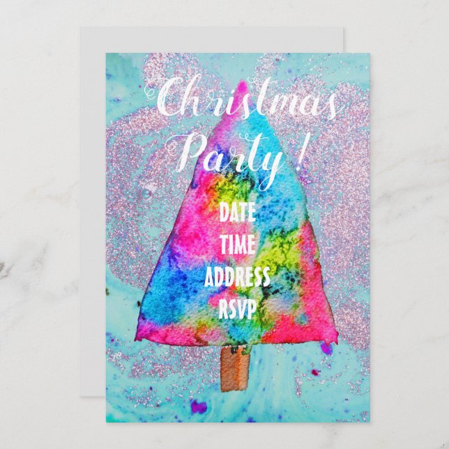 Modern Christmas tree funky colours glitter Invitation (Front/Back)