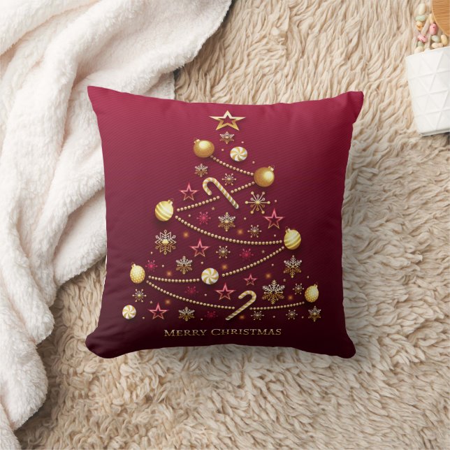 Modern Christmas Tree Gold Ornament Snowflake Star Cushion (Blanket)