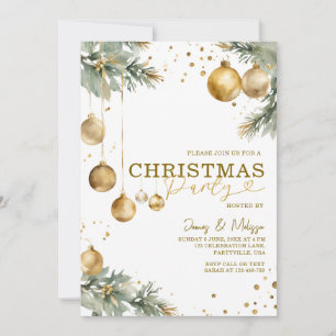 Modern Christmas Tree Gold Ornaments Festive Party Invitation