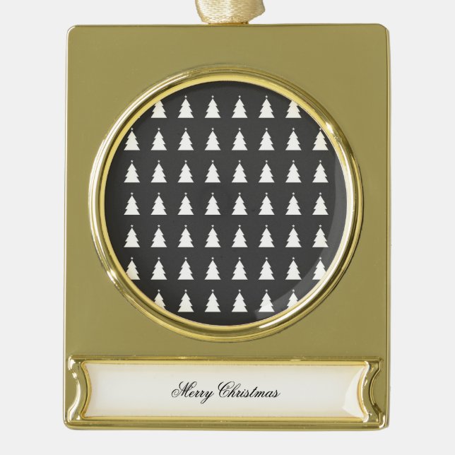 Modern Christmas Tree Gold Plated Banner Ornament (Front)
