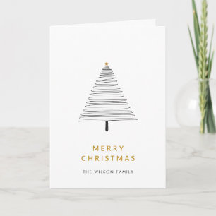 Modern Christmas Tree Gold Star Simple  Holiday Card