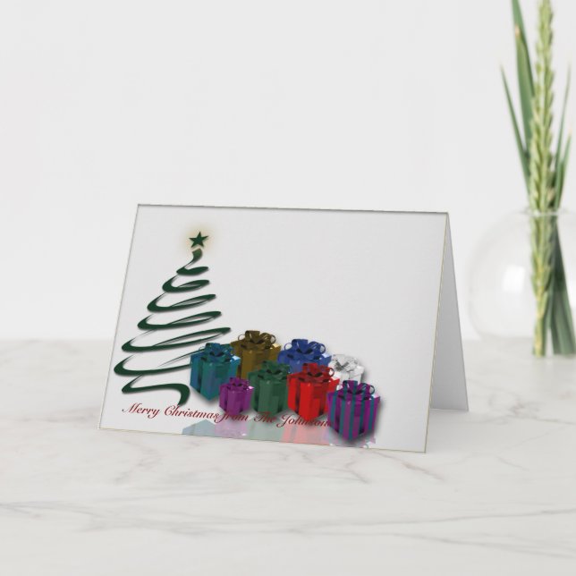 Modern Christmas Tree Graphic w/ Bright Presents Holiday Card (Front)