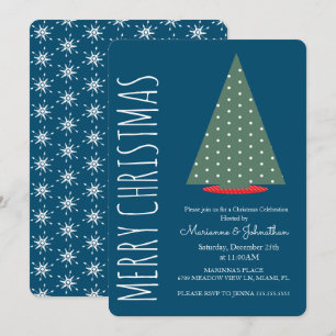 Modern Christmas Tree Green Dot Holiday Party Invitation