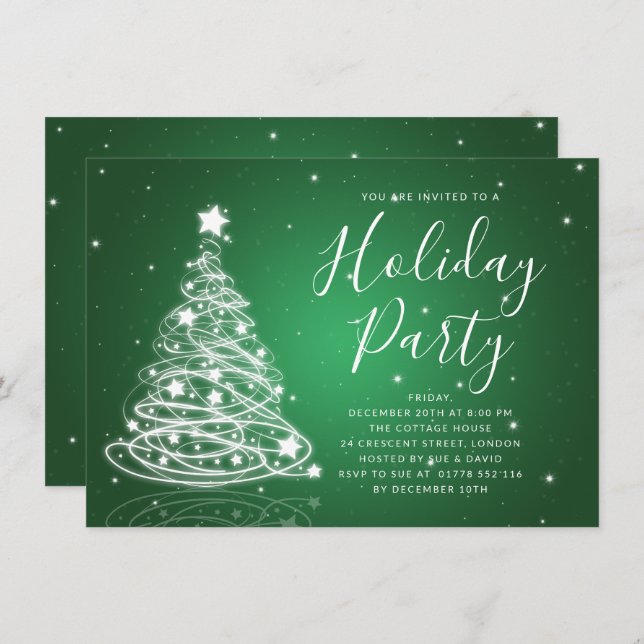 Modern Christmas Tree Green Holiday Party Invitation (Front/Back)