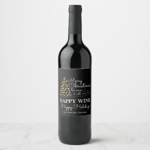 Modern Christmas Tree, Happy Wine Happy Holidays W Wine Label