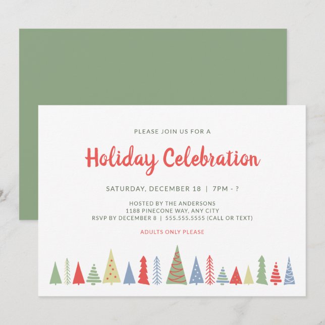 Modern Christmas Tree Holiday Celebration Invitation (Front/Back)