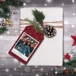 Modern Christmas Tree Holiday Family Photo Gift Tags