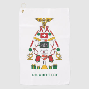 Modern Christmas Tree Holiday Personalised Doctors Golf Towel