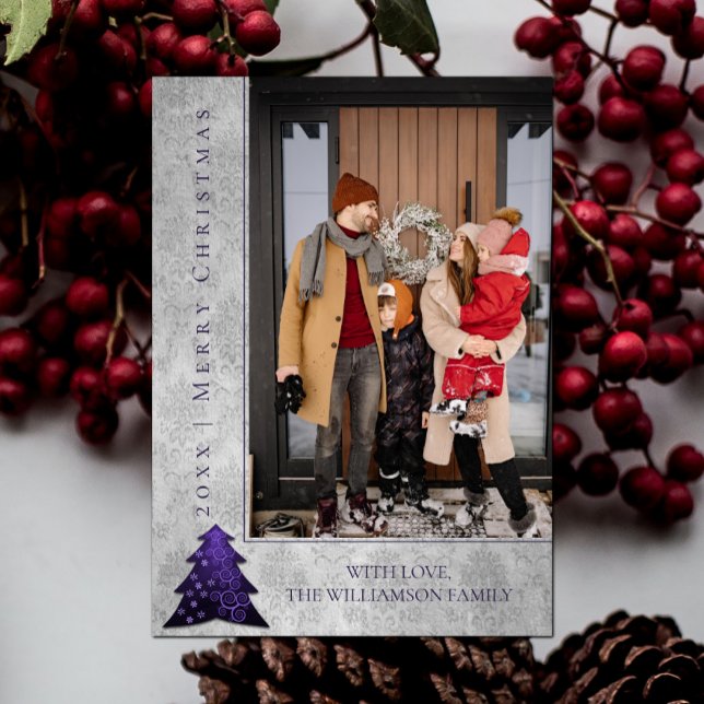Modern Christmas Tree Holiday Photo Card | Purple (Purple Modern Christmas Tree Holiday Photo Card)