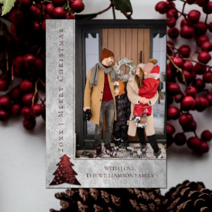 Modern Christmas Tree Holiday Photo Card Red