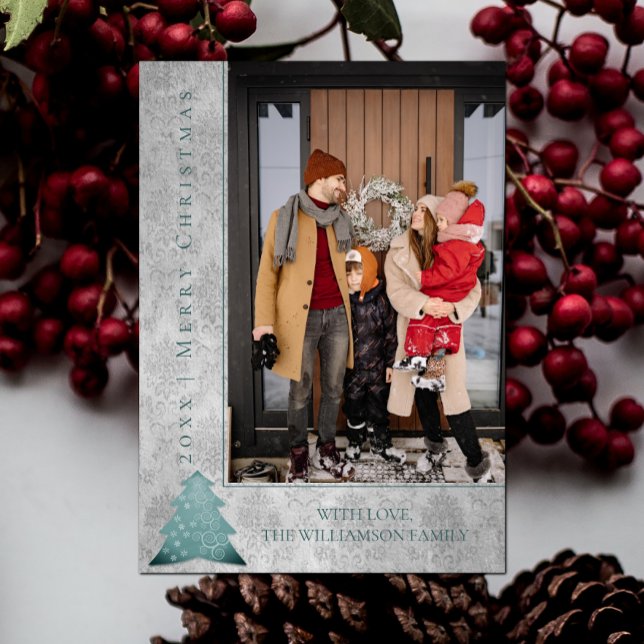 Modern Christmas Tree Holiday Photo Card | Teal (Teal Modern Christmas Tree Holiday Photo Card)