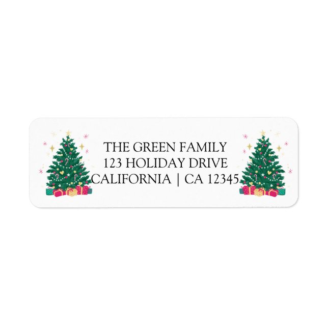 Modern Christmas Tree Holiday Return Address Label (Front)
