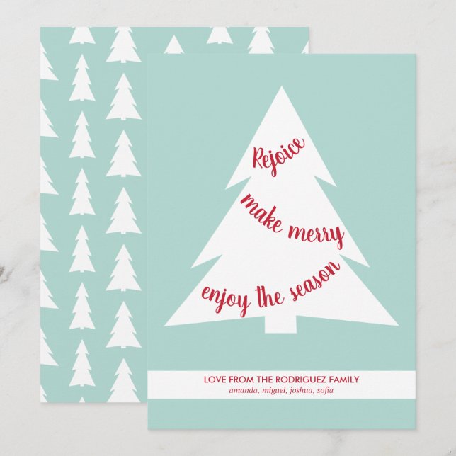 Modern Christmas Tree Holiday Script on Mint Green Card (Front/Back)
