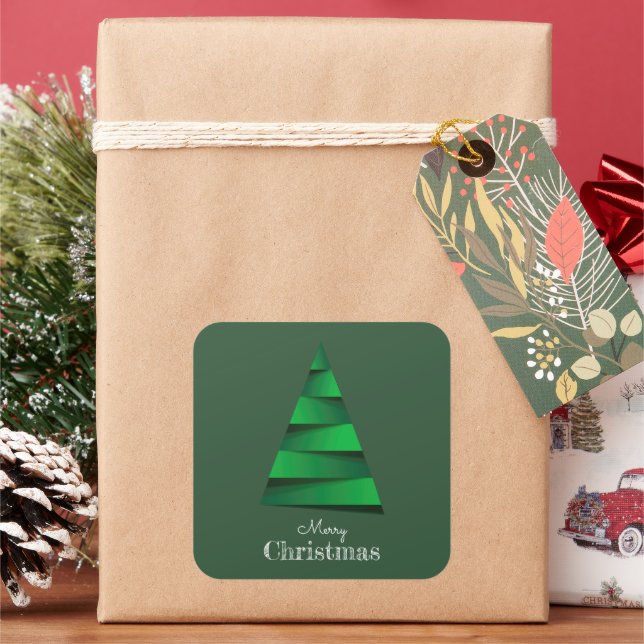Modern Christmas Tree Holiday Square Sticker (Holiday)