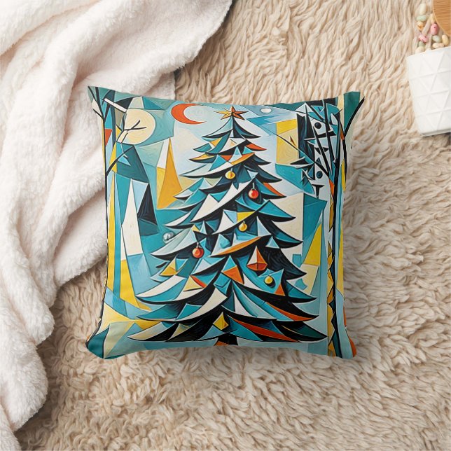 Modern christmas tree illustration 2-Throw Pillow (Blanket)