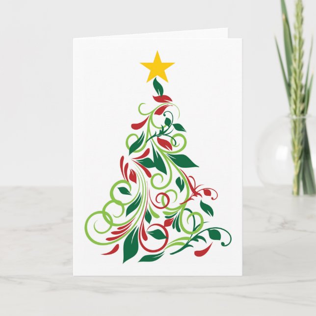 Modern Christmas tree Illustration Holiday Card (Front)