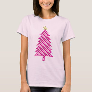 Modern Christmas Tree in Pink Peppermint Stripes T-Shirt