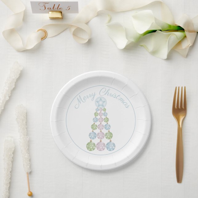 Modern Christmas Tree In Three Pastel Colours Paper Plate (Wedding)