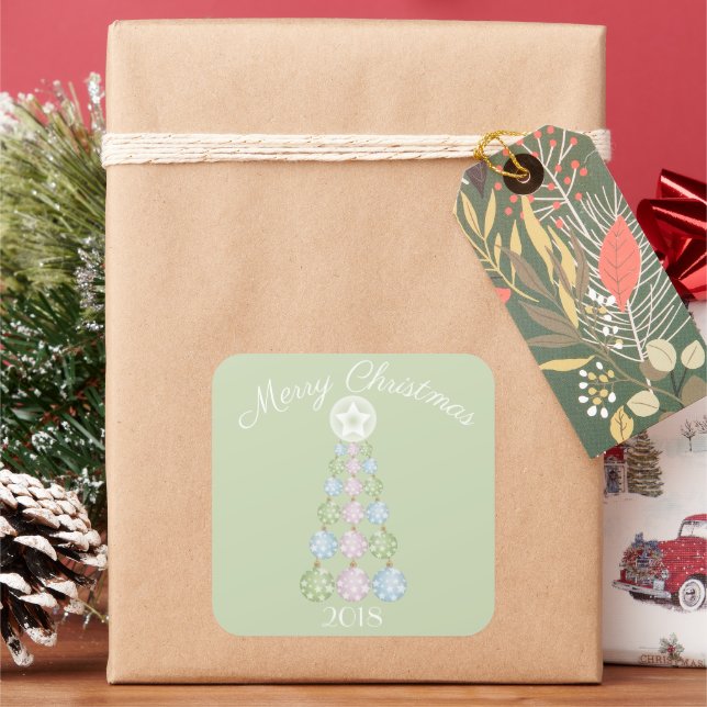 Modern Christmas Tree In Three Pastel Colours Square Sticker (Holiday)