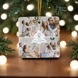 Modern Christmas Tree Monogram Four Photo Family Ceramic Ornament<br><div class="desc">Celebrate the magical and festive holiday season with our custom holiday photo ornaments. Our modern elegant holiday design features a modern and minimalistic four photo holiday collage grid layout with a modern white Christmas tree design place in the centre of the four photo holiday photo layout. Customised with your family...</div>