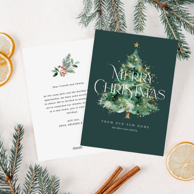 Modern Christmas tree moving announcement card (Creator Uploaded)