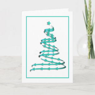 Modern Christmas Tree Non-Traditional Turquoise Holiday Card
