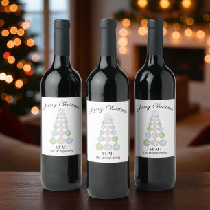 Modern Christmas Tree Of Pastel Ornaments Wine Label