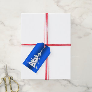 Modern Christmas Tree on Blue Gift Tags