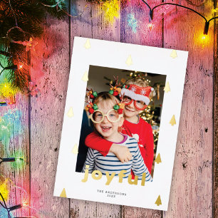 Modern Christmas Tree One Photo White + Gold  Foil Holiday Card