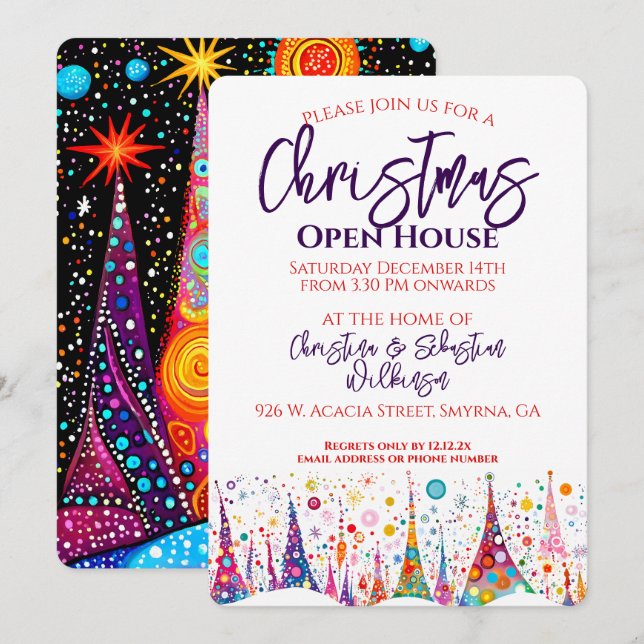 Modern Christmas Tree Open House Invitation (Front/Back)