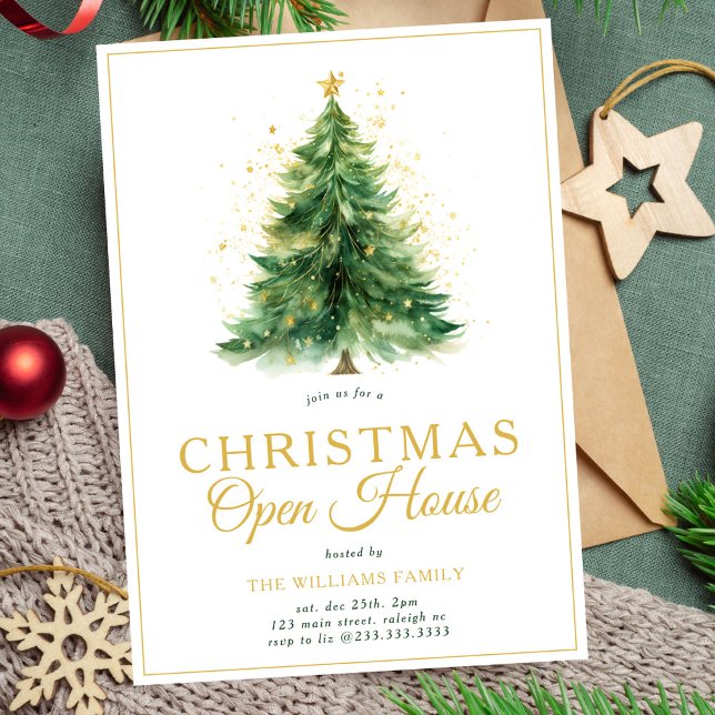 Modern Christmas Tree Open House Party Invitation (Creator Uploaded)