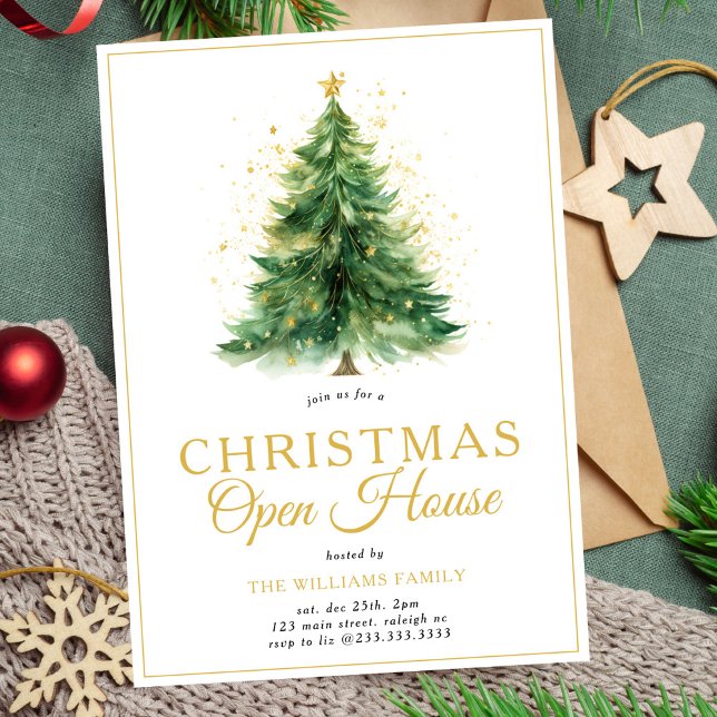 Modern Christmas Tree Open House Party Invitation (Creator Uploaded)