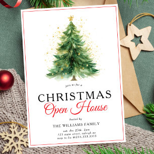 Modern Christmas Tree Open House Party Invitation
