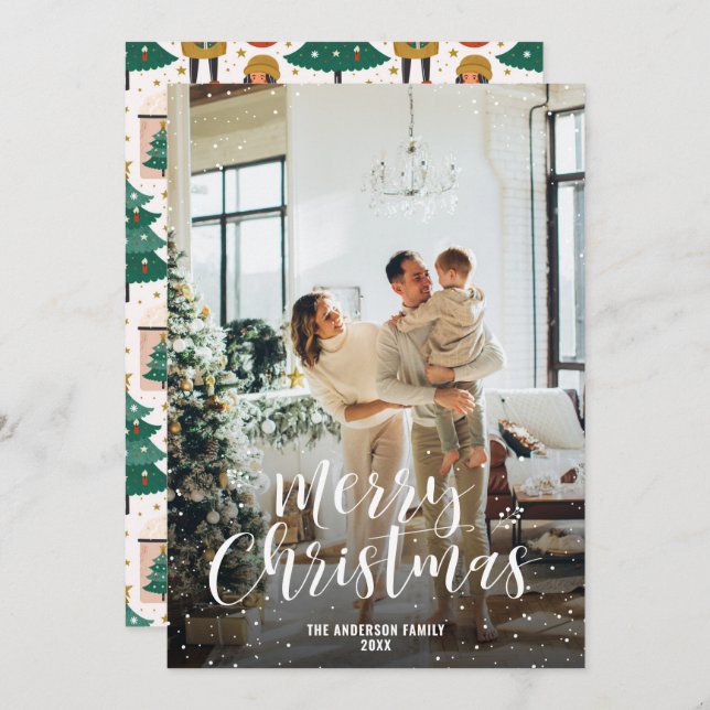 Modern Christmas Tree Ornaments Chocolate Photo Holiday Card (Front/Back)