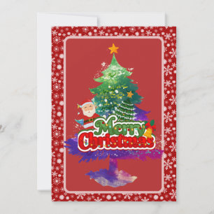 Modern Christmas Tree Painting Colorful Holiday Card