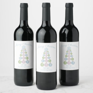 Modern Christmas Tree Pastel Ornaments Wine Label