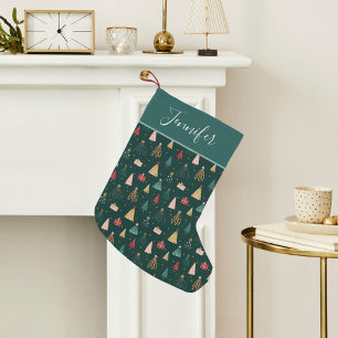 Modern Christmas Tree Pattern Personalised Small Christmas Stocking