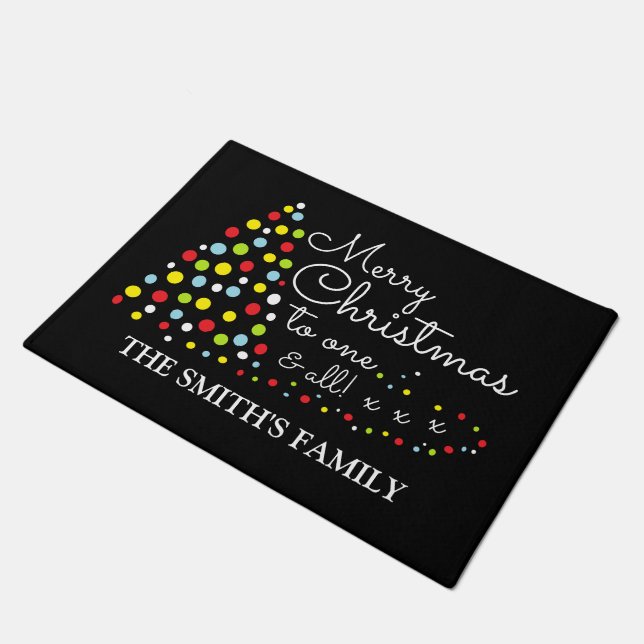 Modern Christmas Tree, Personalised Family Name Do Doormat (Angled)