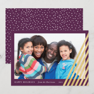 Modern Christmas Tree Photo Card   Purple and Gold
