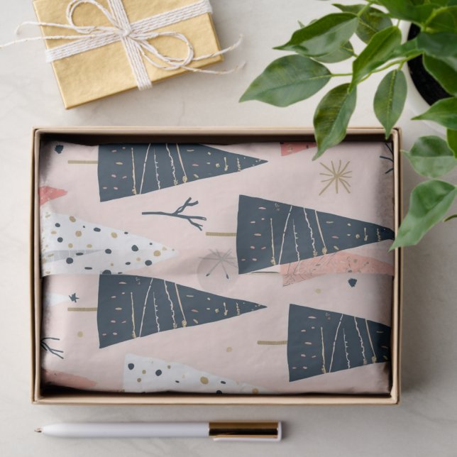 Modern Christmas Tree pink, black white  Tissue Paper (Gift)