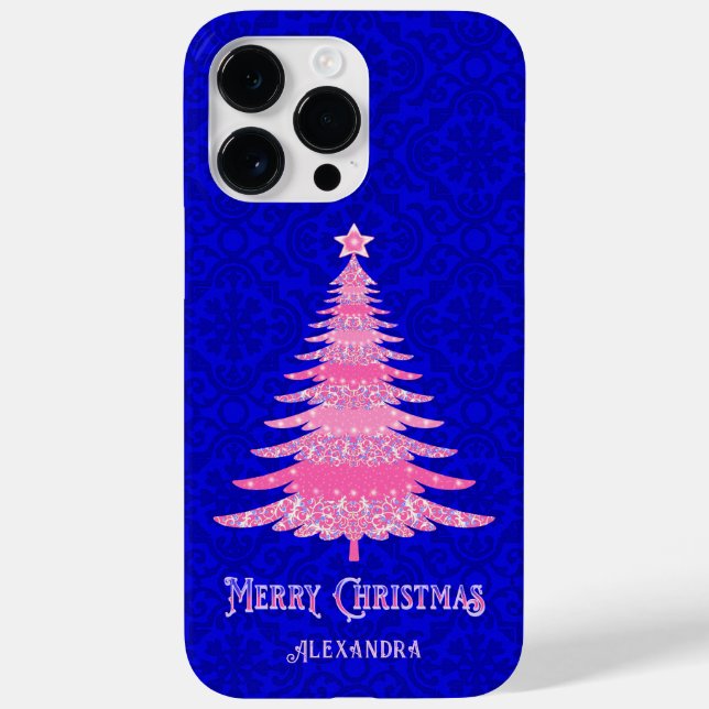 Modern Christmas Tree Pink Personalised Sparkle Case-Mate iPhone Case (Back)