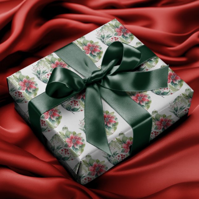 Modern Christmas Tree Poinsettia Bobble Wrapping Paper (Creator Uploaded)