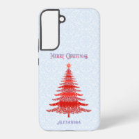 Modern Christmas Tree Red Blue Personalised