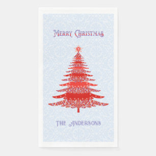 Modern Christmas Tree Red Blue Personalized Napkin
