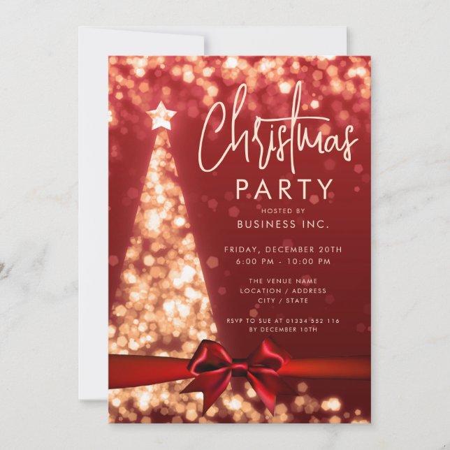 Modern Christmas Tree Red Gold Corporate Party Invitation (Front)