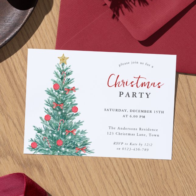 Modern Christmas Tree Red Gold Party Invitation (Creator Uploaded)