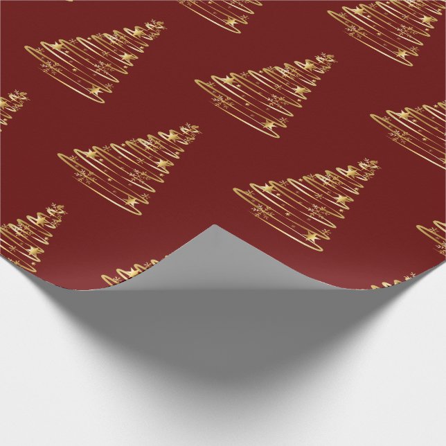 Modern Christmas Tree Red Gold Sparkle Wrapping Paper (Corner)