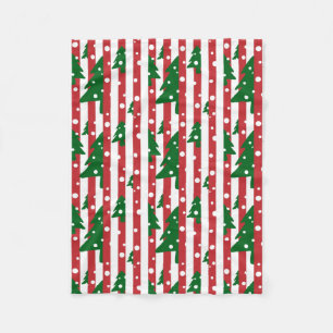 Modern Christmas Tree Red Green Striped pattern Fleece Blanket